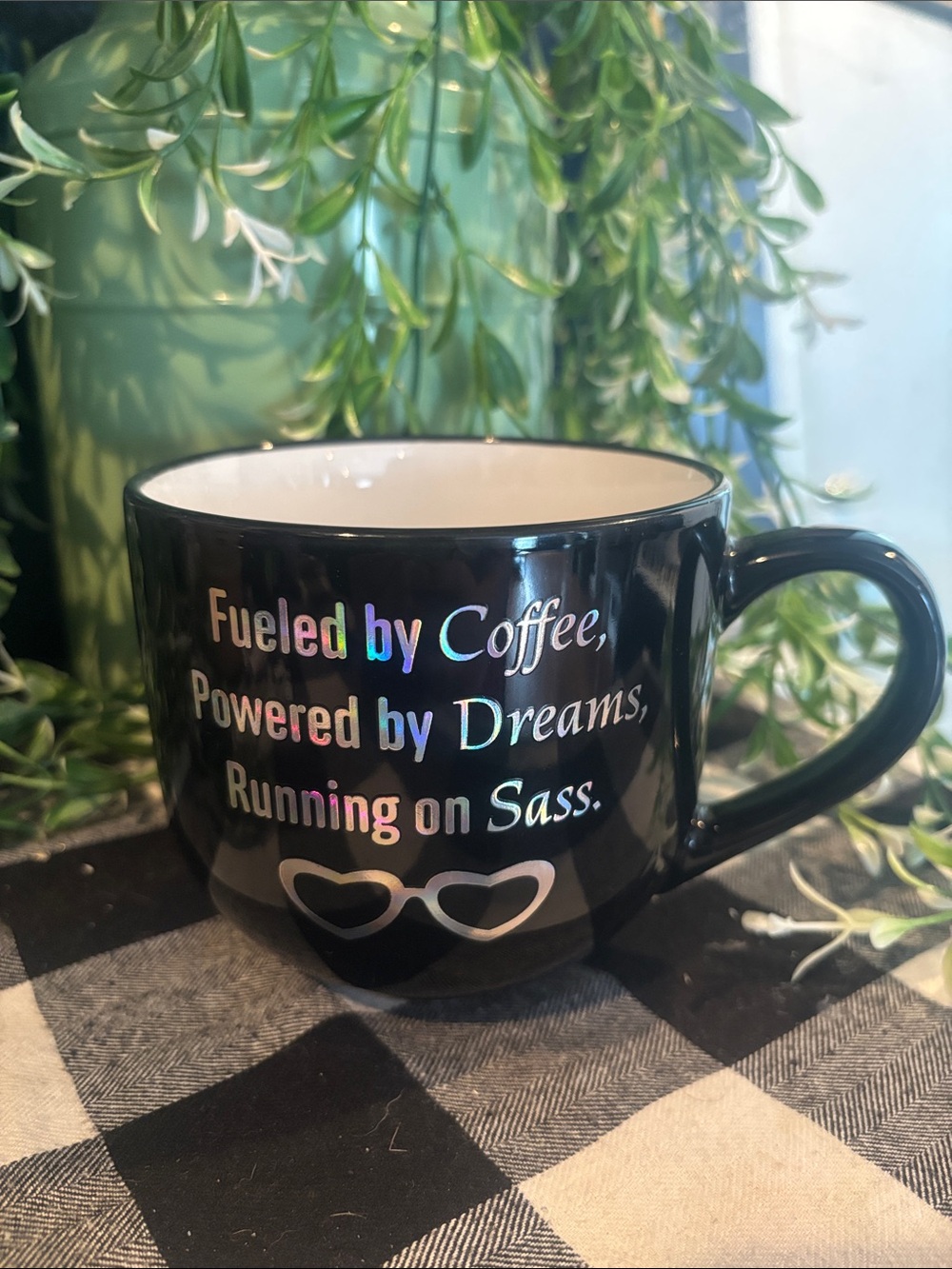 Black Holographic Quote Coffee Mug - Fueled by Coffee